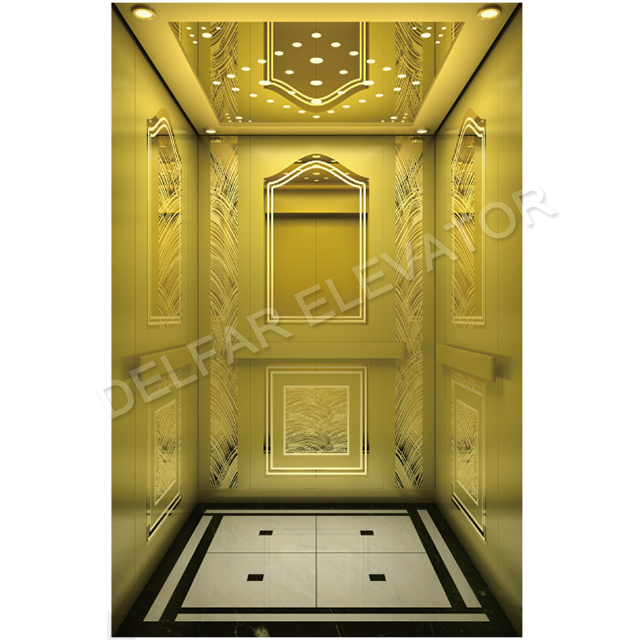 800KG Capacity Ti-gold Luxury Decoration Passenger Elevator