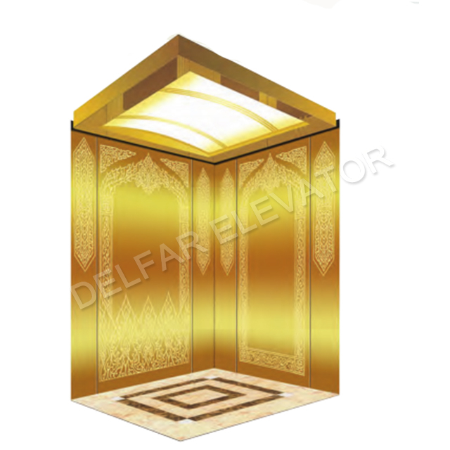 Ti-gold Mirror Decoration MRL High Quality Passenger Elevator 